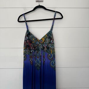 Tracy Lynn Women’s 3X Blue Patterned Maxi Dress Stretchy Plus Size